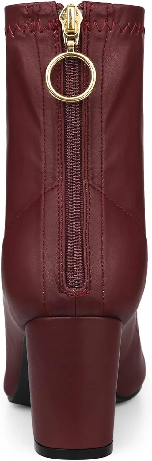 Allegra K Women's Pointy Toe Back Zip Block Heel Ankle Boots
