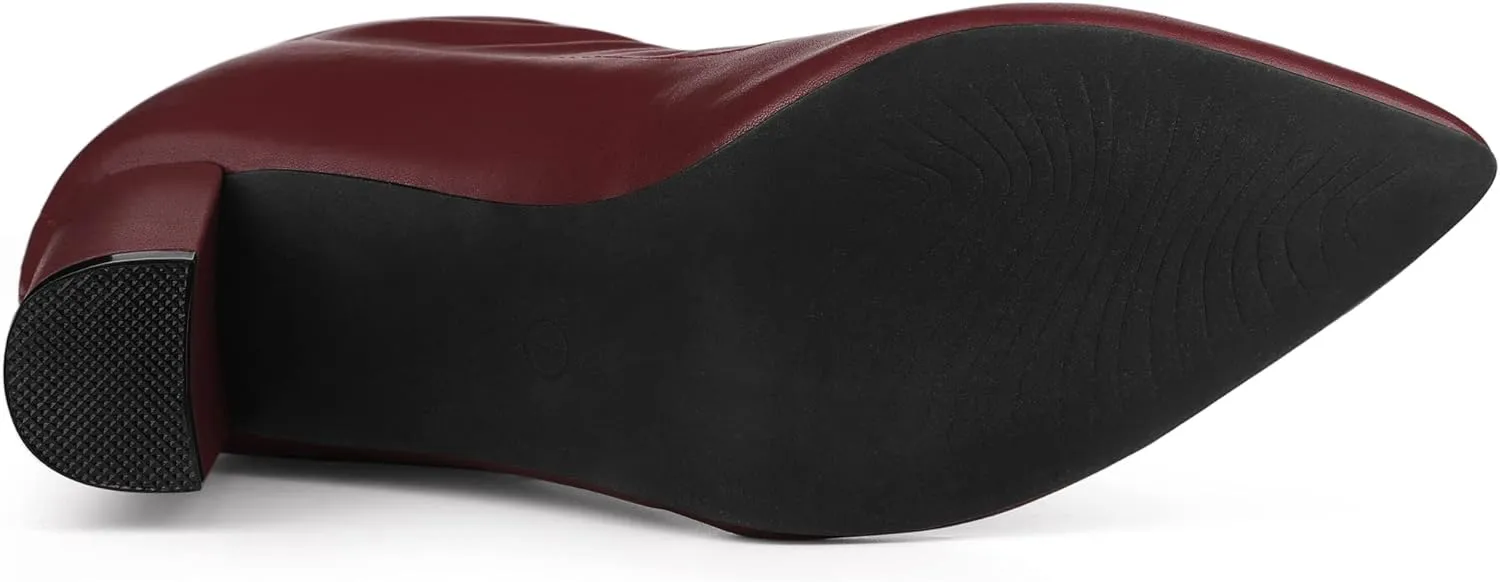 Allegra K Women's Pointy Toe Back Zip Block Heel Ankle Boots
