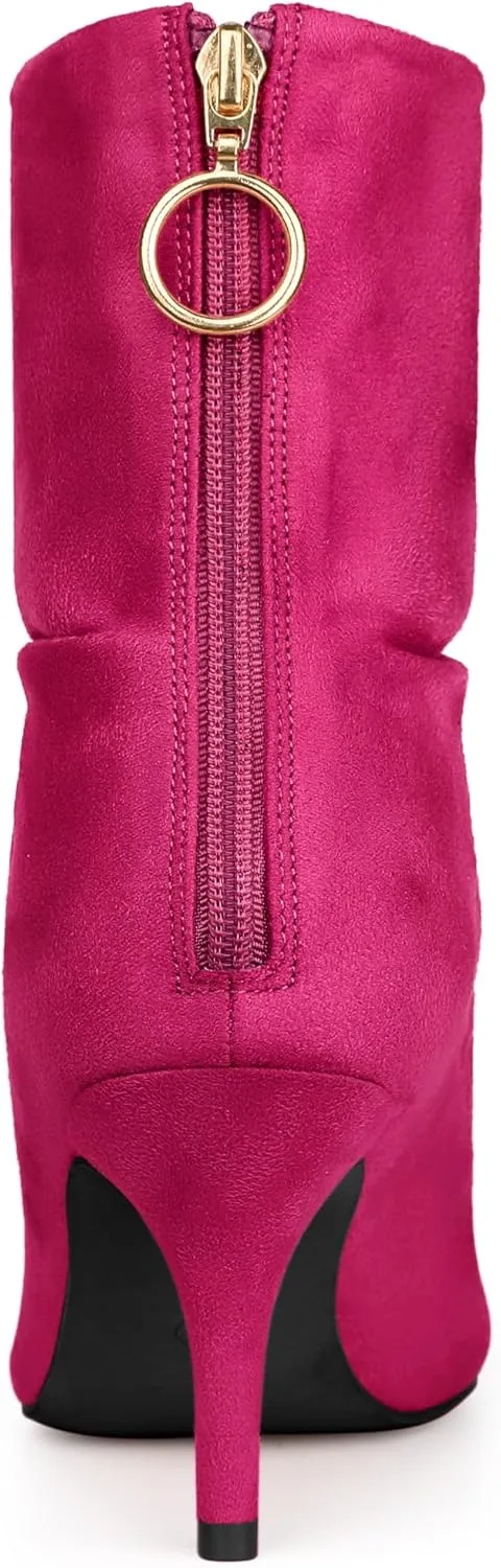 Allegra K Women's Pointy Toe Slouch Back Zipper Stiletto Heel Ankle Boots