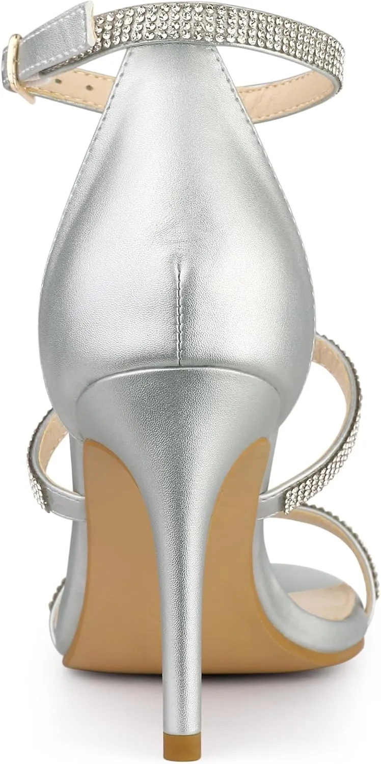 Allegra K Women's Rhinestone Ankle Strap Stiletto High Heel Sandals