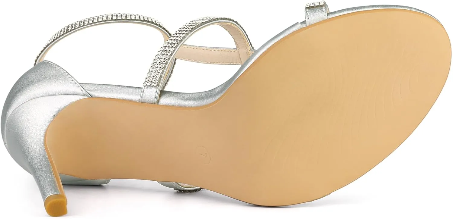 Allegra K Women's Rhinestone Ankle Strap Stiletto High Heel Sandals