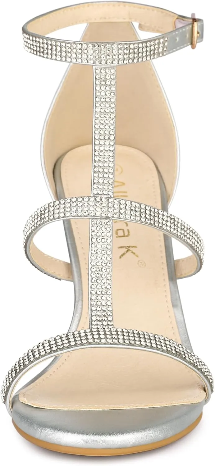 Allegra K Women's Rhinestone Ankle Strap Stiletto High Heel Sandals