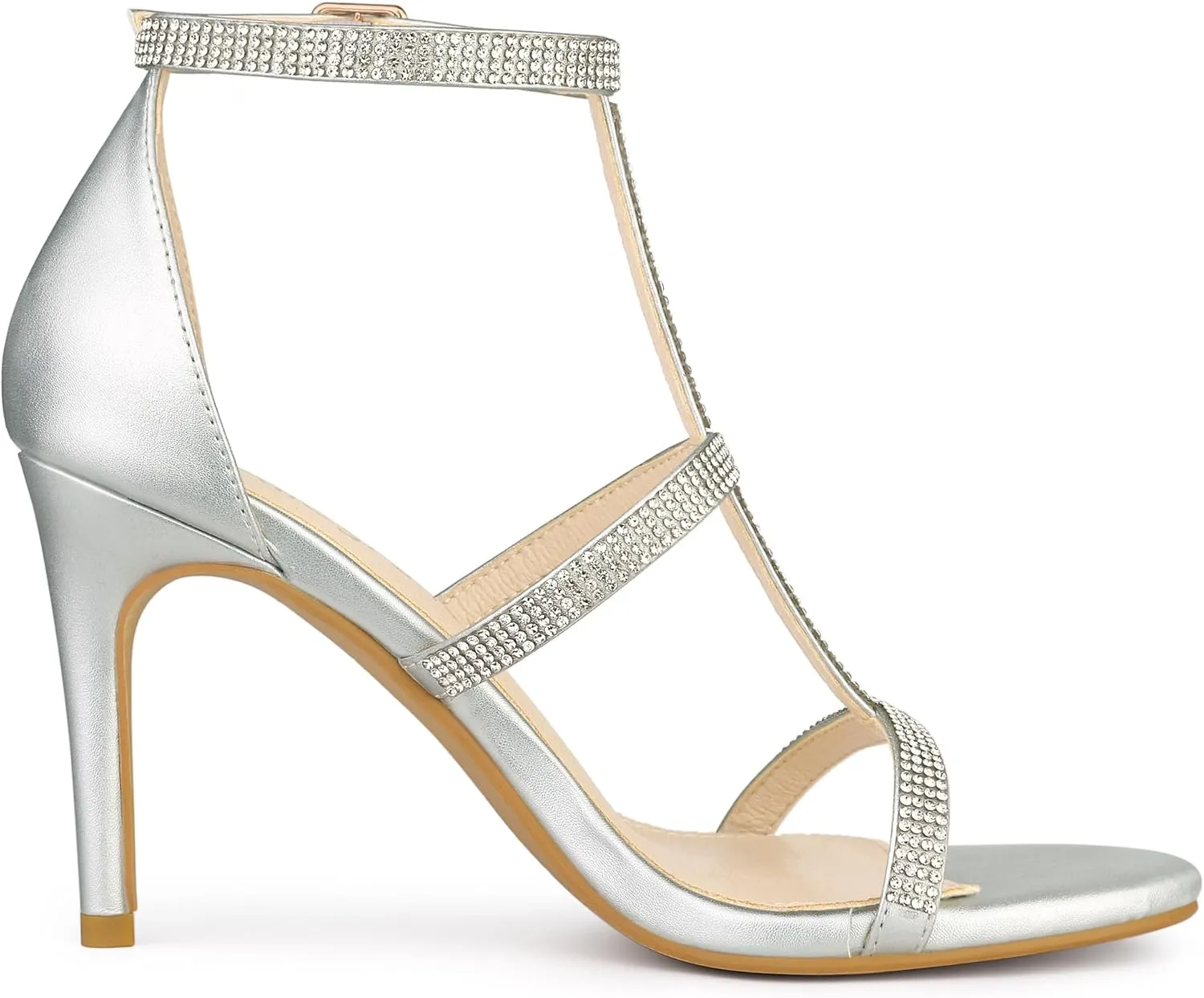 Allegra K Women's Rhinestone Ankle Strap Stiletto High Heel Sandals