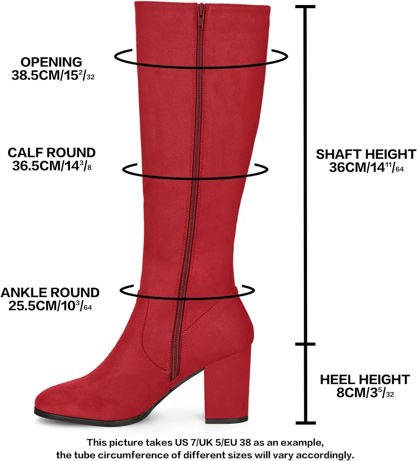 Allegra K Women's Side Zipper Chunky Heel Knee High Boots