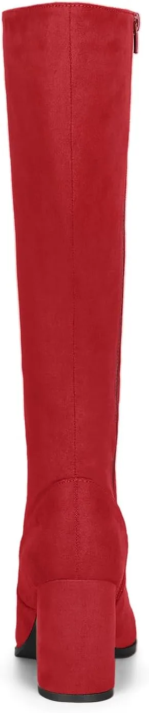 Allegra K Women's Side Zipper Chunky Heel Knee High Boots