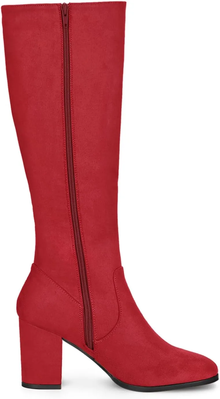 Allegra K Women's Side Zipper Chunky Heel Knee High Boots