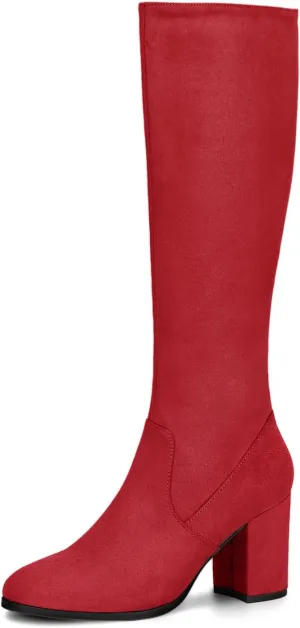 Allegra K Women's Side Zipper Chunky Heel Knee High Boots