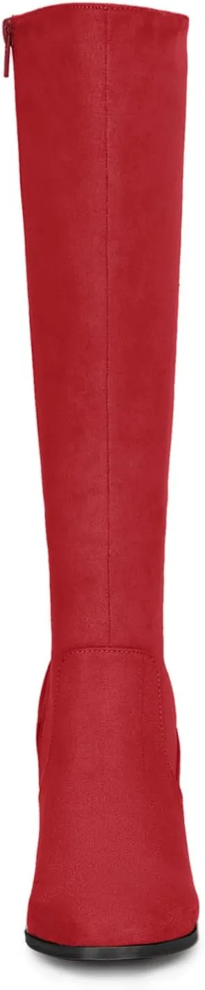 Allegra K Women's Side Zipper Chunky Heel Knee High Boots