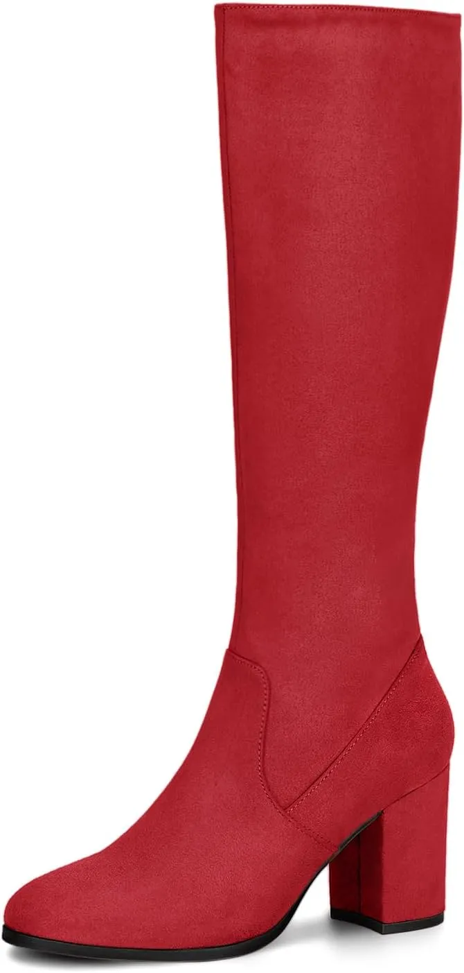 Allegra K Women's Side Zipper Chunky Heel Knee High Boots