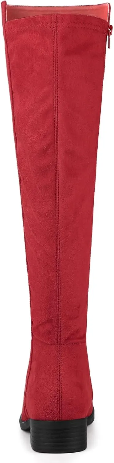 Allegra K Women's Side Zipper Chunky Heels Knee High Boots