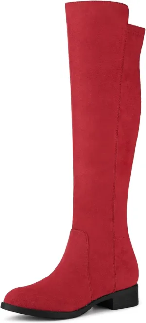 Allegra K Women's Side Zipper Chunky Heels Knee High Boots