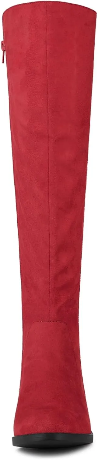 Allegra K Women's Side Zipper Chunky Heels Knee High Boots