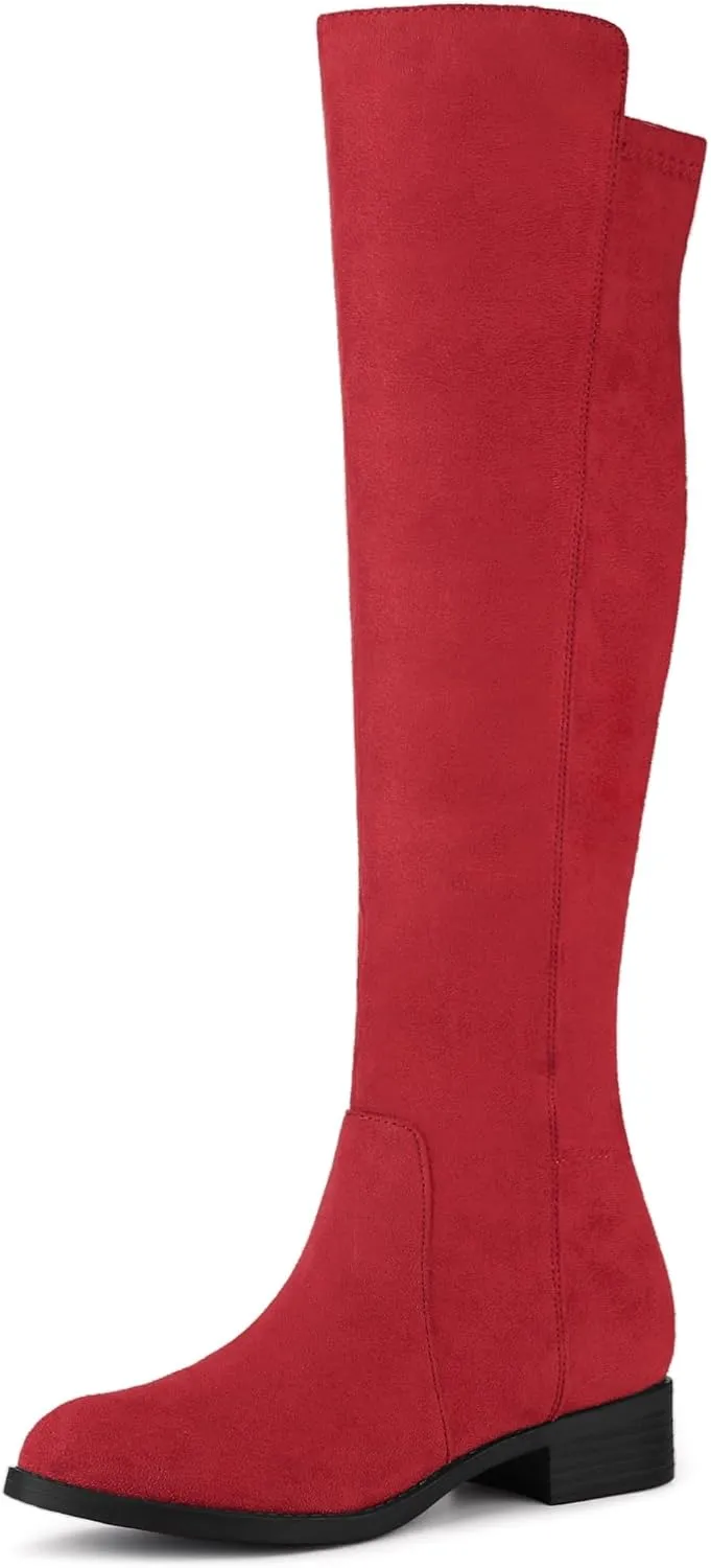 Allegra K Women's Side Zipper Chunky Heels Knee High Boots