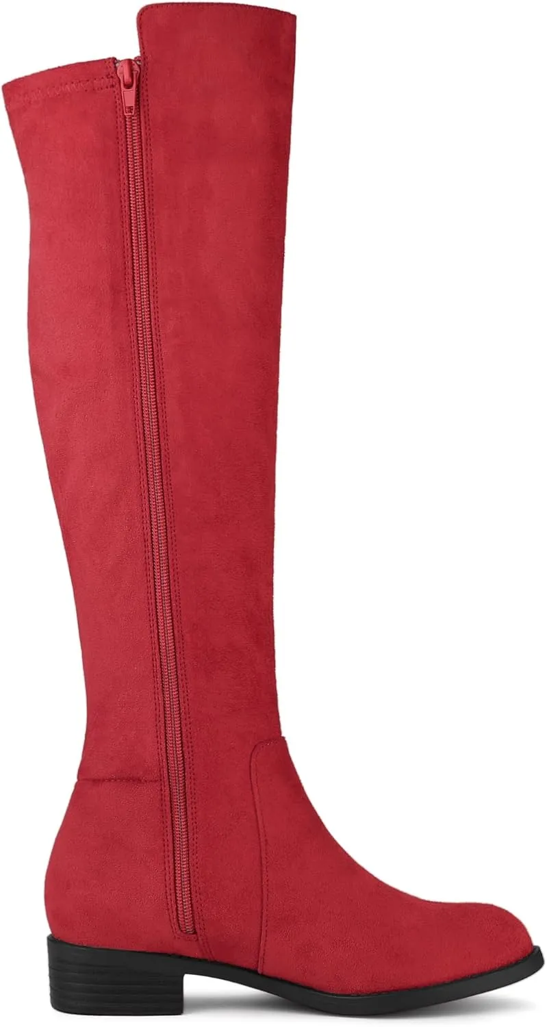 Allegra K Women's Side Zipper Chunky Heels Knee High Boots