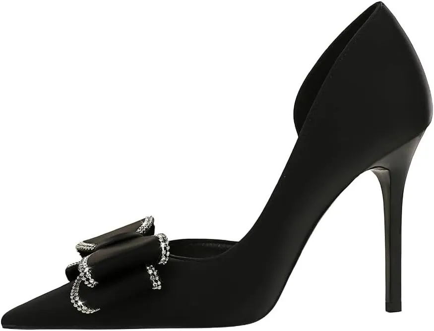 ANN CREEK Women's Pumps High Heel Pointed Closed Toe Stiletto Heels for Women Bow Heeled Pumps Shoes Satin D'Orsay Wedding Prom Evening Dressy