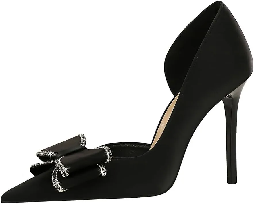 ANN CREEK Women's Pumps High Heel Pointed Closed Toe Stiletto Heels for Women Bow Heeled Pumps Shoes Satin D'Orsay Wedding Prom Evening Dressy