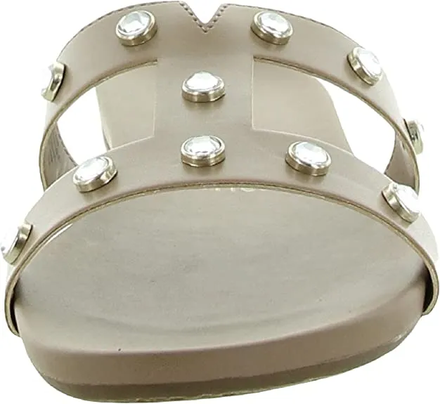 Anne Klein Womens Ely Embellished T-Strap Sandals Tan 10.5 Medium (B,M)