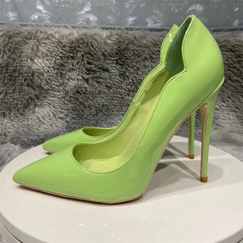 Apple green high heels  woman bright toe pointed high heel