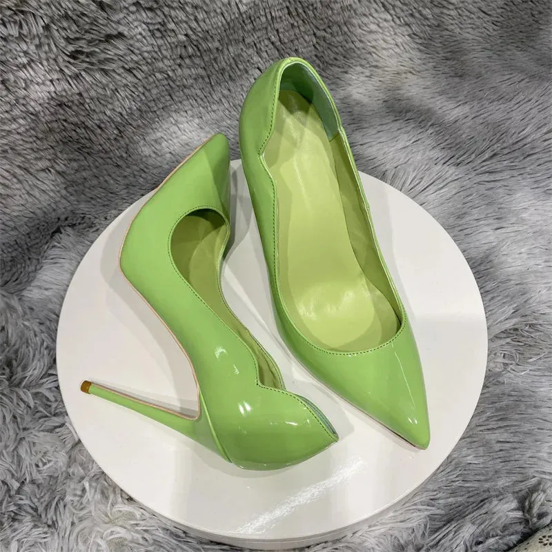 Apple green high heels  woman bright toe pointed high heel