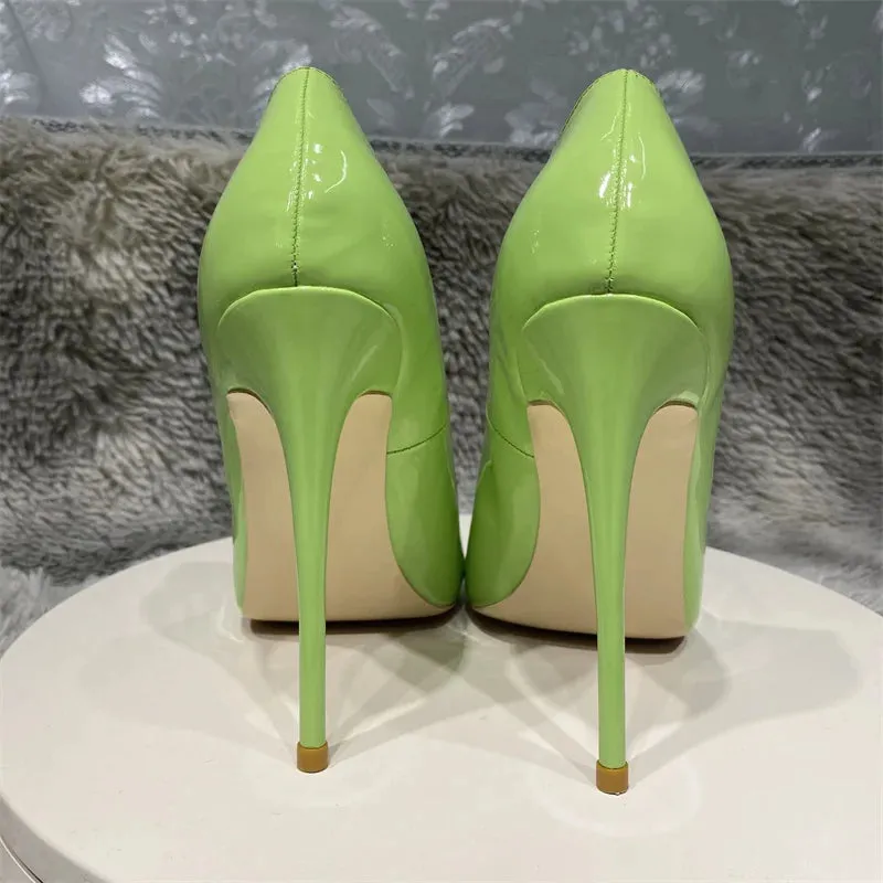 Apple green high heels  woman bright toe pointed high heel