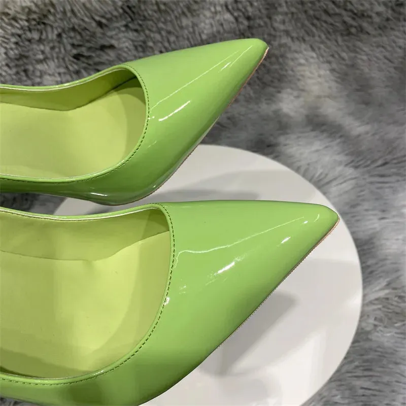 Apple green high heels  woman bright toe pointed high heel