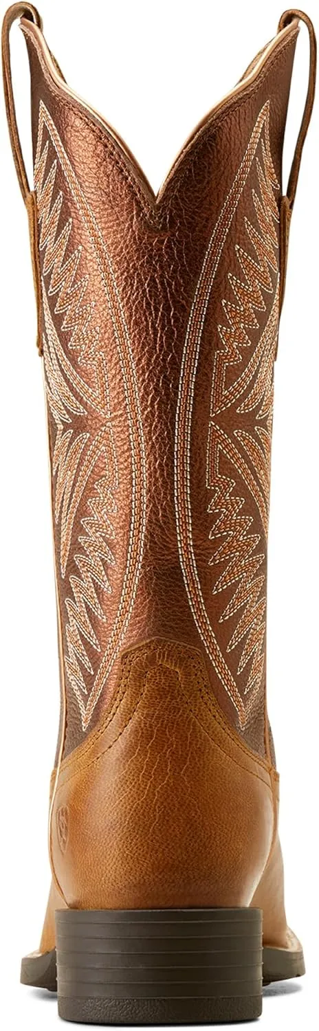 ARIAT Womens Round Up Ruidoso Embroidery Metallic Square Toe Casual Boots Mid Calf Low Heel 1-2" - Brown