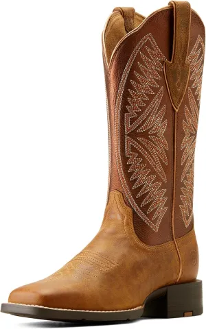 ARIAT Womens Round Up Ruidoso Embroidery Metallic Square Toe Casual Boots Mid Calf Low Heel 1-2" - Brown