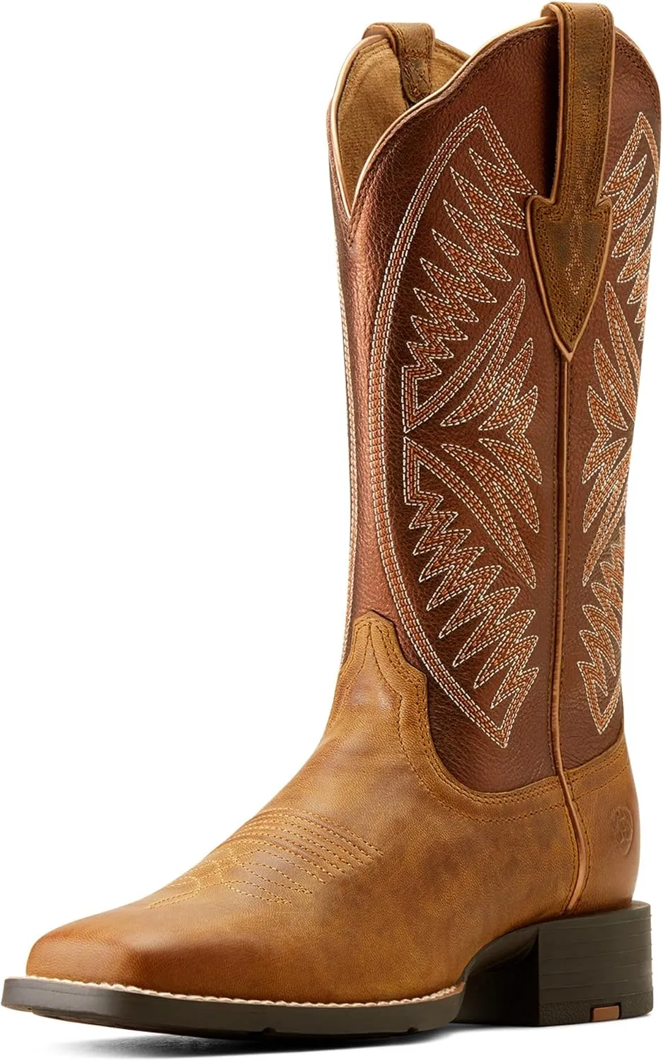 ARIAT Womens Round Up Ruidoso Embroidery Metallic Square Toe Casual Boots Mid Calf Low Heel 1-2" - Brown