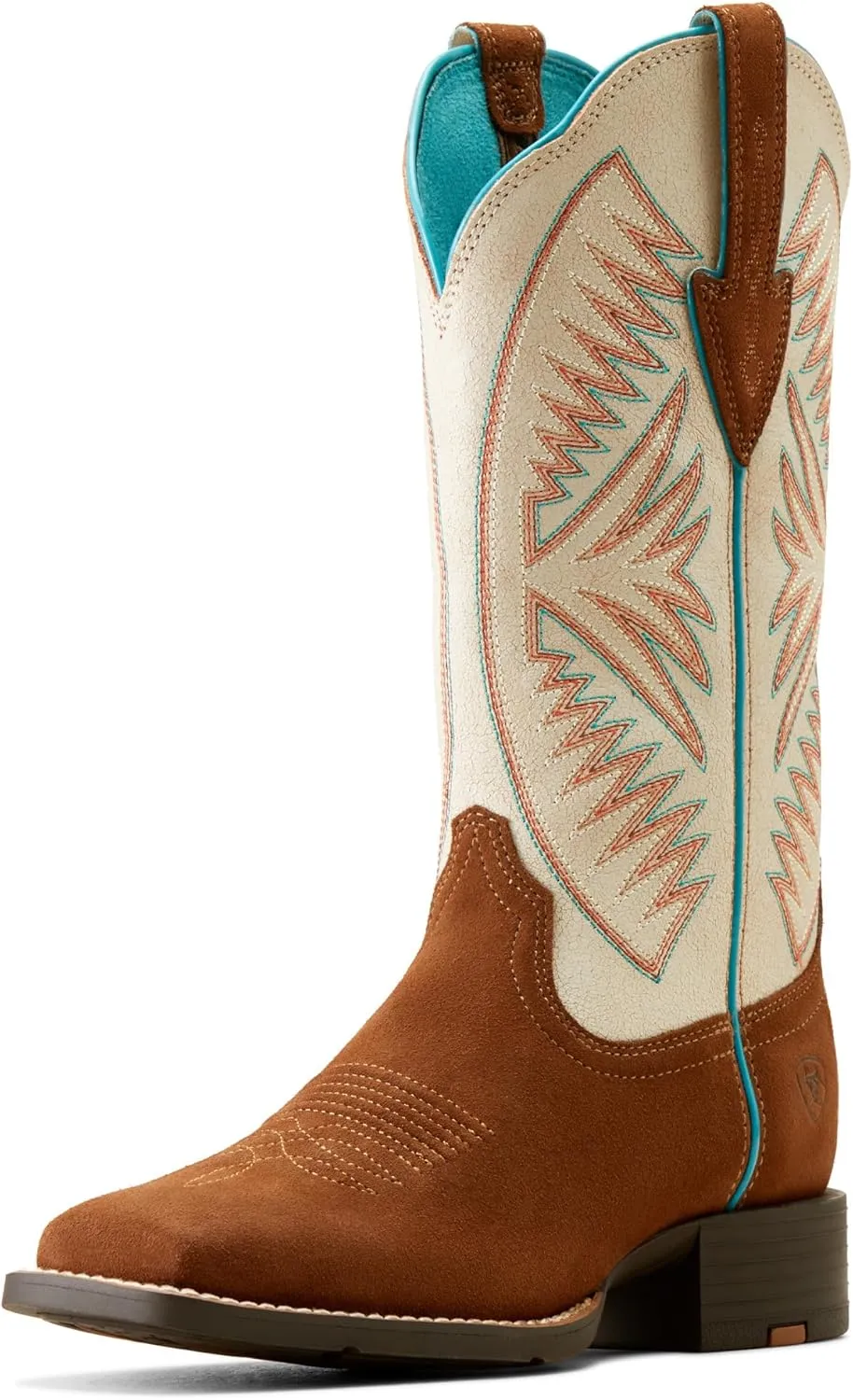 ARIAT Womens Round Up Ruidoso Embroidery Metallic Square Toe Casual Boots Mid Calf Low Heel 1-2" - Brown