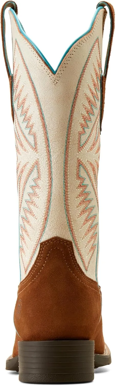 ARIAT Womens Round Up Ruidoso Embroidery Metallic Square Toe Casual Boots Mid Calf Low Heel 1-2" - Brown