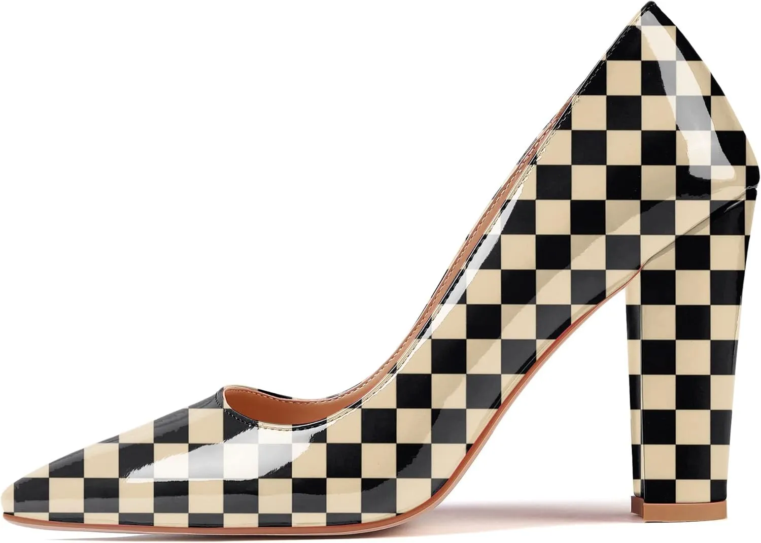 AUMOTED Women High Heel Pumps Shoes Solid Slip On Chunky Heel Block Heel Pointed Toe Work Heel
