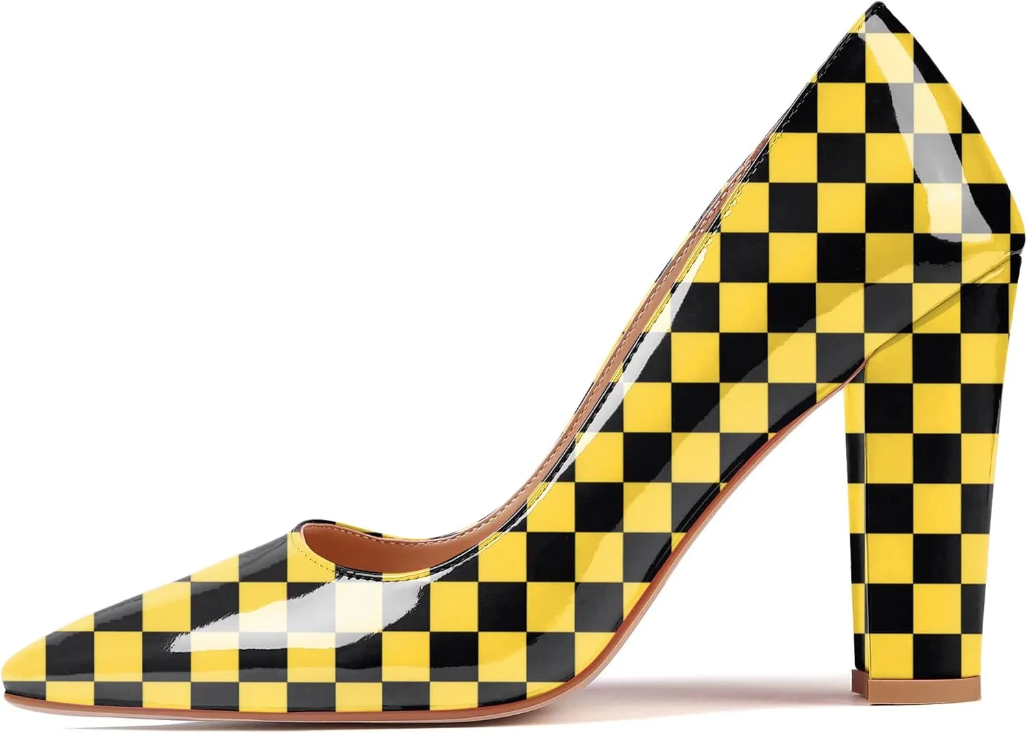 AUMOTED Women High Heel Pumps Shoes Solid Slip On Chunky Heel Block Heel Pointed Toe Work Heel