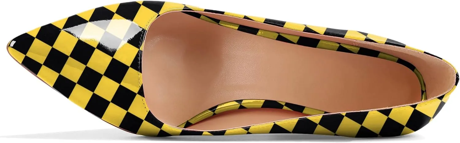 AUMOTED Women High Heel Pumps Shoes Solid Slip On Chunky Heel Block Heel Pointed Toe Work Heel