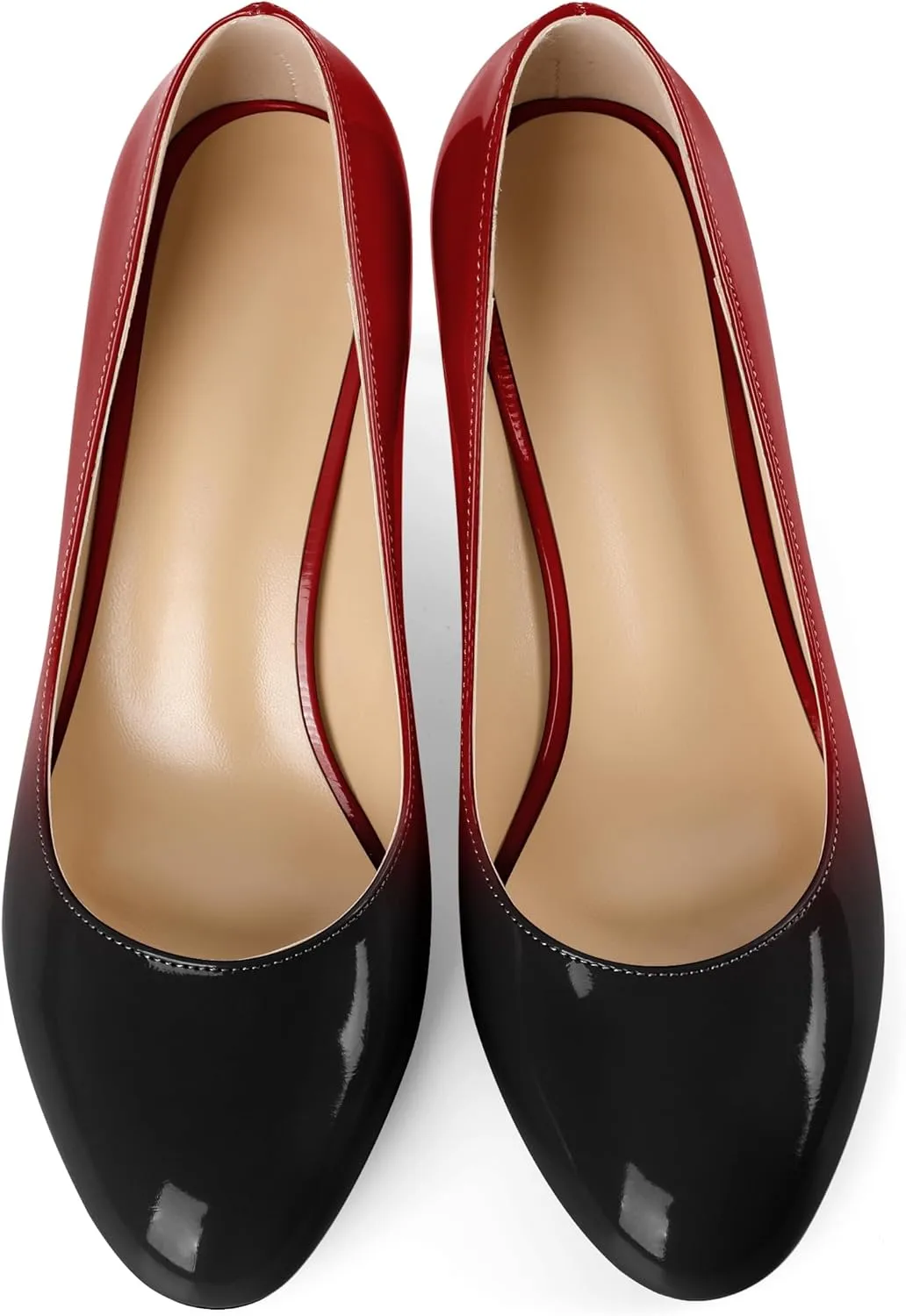 AUMOTED Women Stiletto Low Mid Heel Pumps Solid Closed Round Toe Heeled Patent Ladies Office Classic Dress Shoes 2.5 Inches