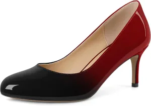 AUMOTED Women Stiletto Low Mid Heel Pumps Solid Closed Round Toe Heeled Patent Ladies Office Classic Dress Shoes 2.5 Inches