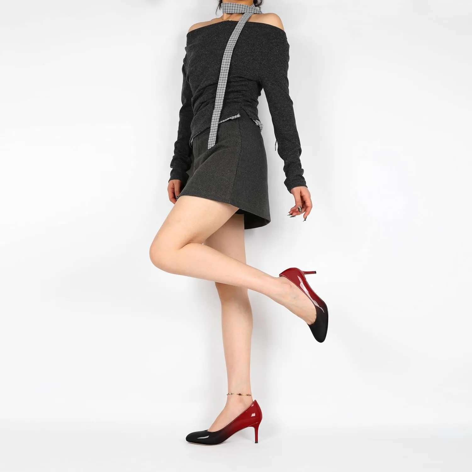 AUMOTED Women Stiletto Low Mid Heel Pumps Solid Closed Round Toe Heeled Patent Ladies Office Classic Dress Shoes 2.5 Inches