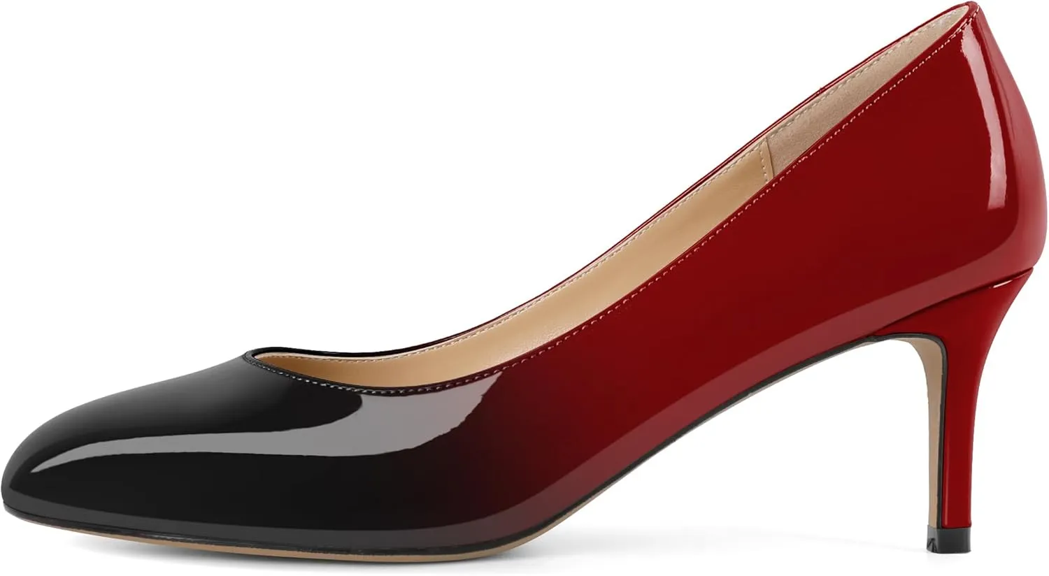 AUMOTED Women Stiletto Low Mid Heel Pumps Solid Closed Round Toe Heeled Patent Ladies Office Classic Dress Shoes 2.5 Inches