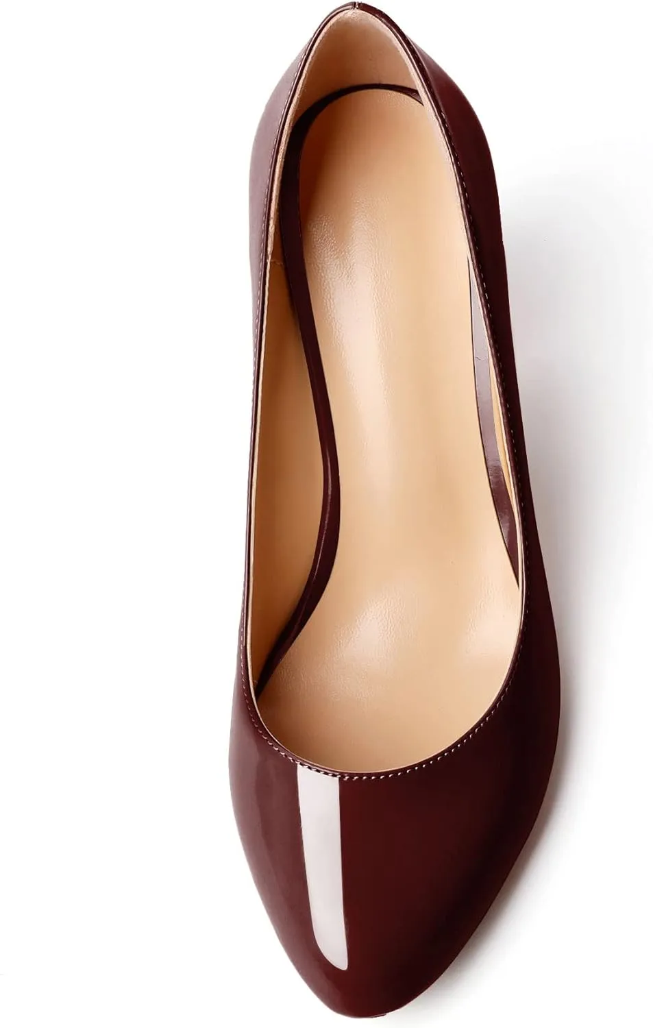 AUMOTED Women's Chunky Block High Heel Pumps Solid Round Toe Pumps Shoes 3.4 Inch Patent Dating Slip On Dress Shoes 3.4 Inch US Size 5-13