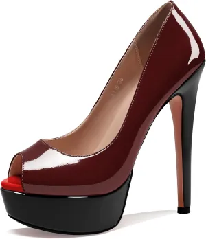 AUMOTED Women's Platform Pumps Peep Toe Stiletto Slip On Sexy High Heels Dress Wedding Party Shoes