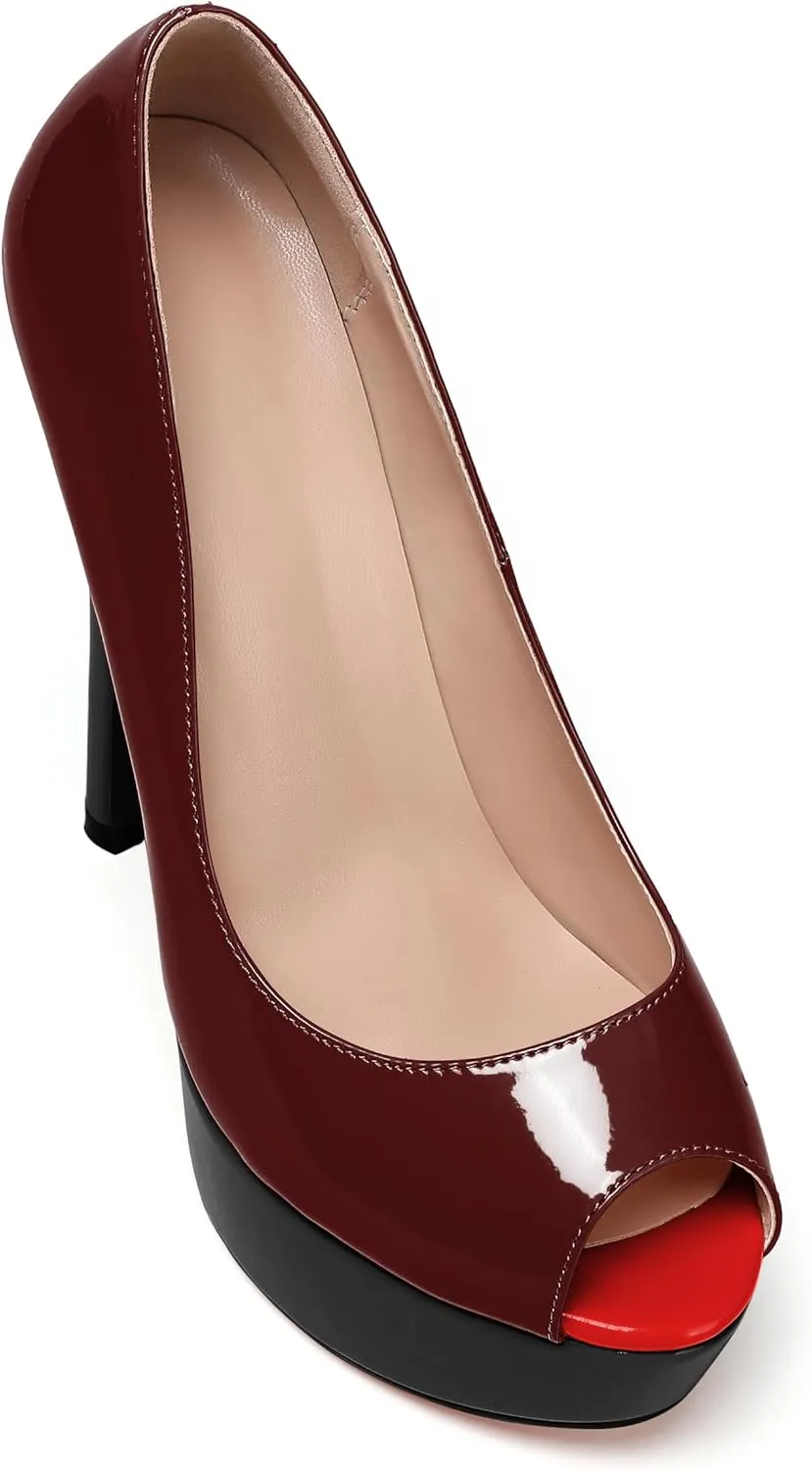 AUMOTED Women's Platform Pumps Peep Toe Stiletto Slip On Sexy High Heels Dress Wedding Party Shoes