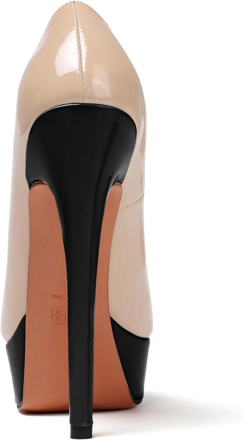 AUMOTED Women's Platform Pumps Peep Toe Stiletto Slip On Sexy High Heels Dress Wedding Party Shoes