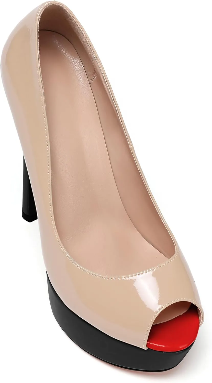 AUMOTED Women's Platform Pumps Peep Toe Stiletto Slip On Sexy High Heels Dress Wedding Party Shoes