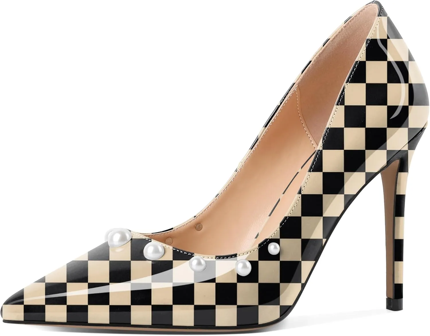 AUMOTED Womens Sexy Patent Pointed Toe Pumps Stiletto High Heel Pumps Slip On with Pearl Evening Wedding Dressy Shoes 4 Inch