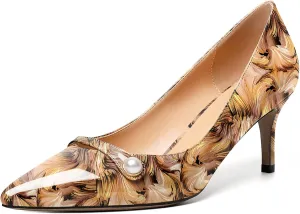 AUMOTED Womens Sexy Patent Pointed Toe Pumps Stiletto Mid Heel Pumps Slip On with Pearl Evening Wedding Dress Shoes 2.5 Inch