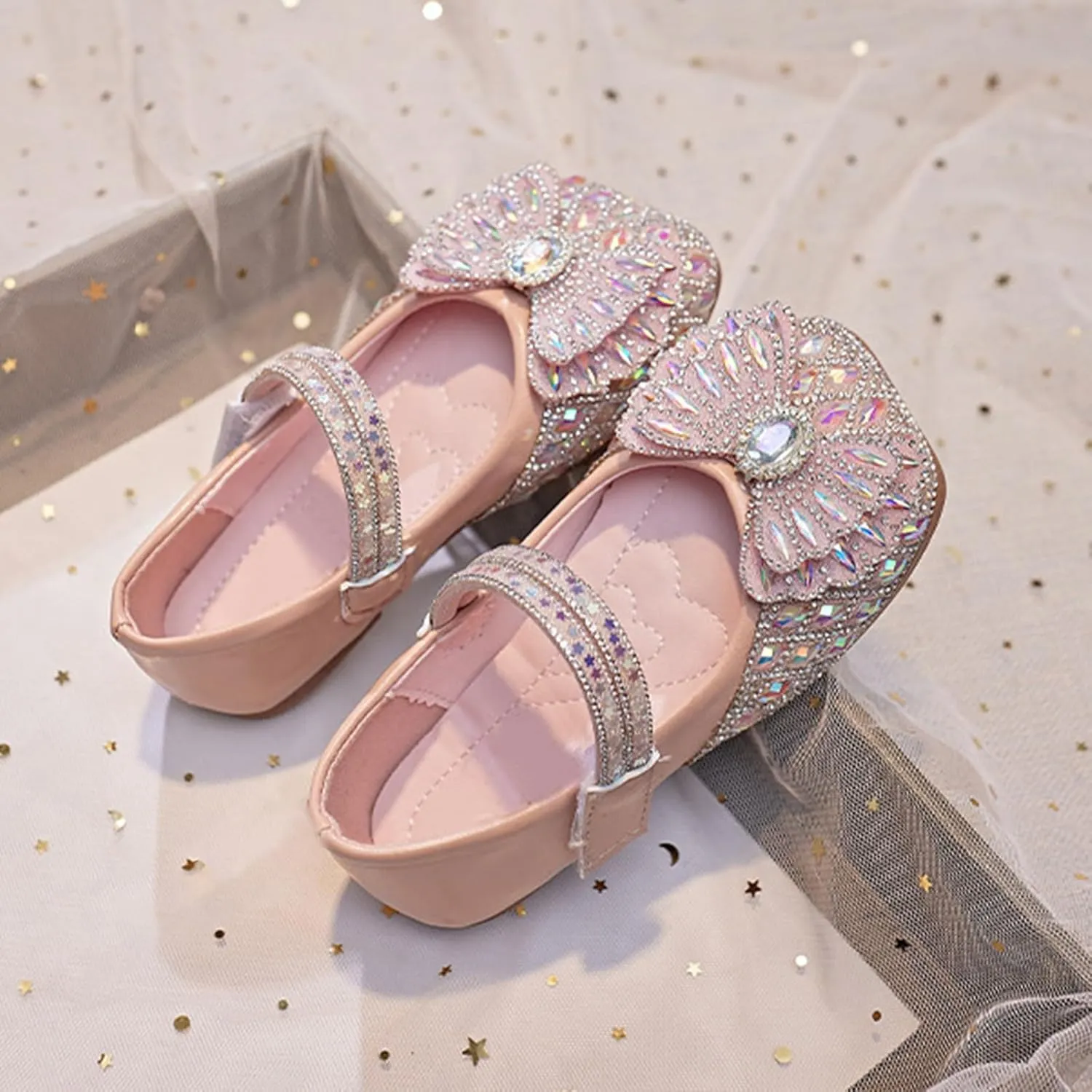 Baby Girls Leather Bow Sequins Sandals Closed Toe Ankle Strap Mary Jane Dance Princess Shoes Formal Wedding Sandals