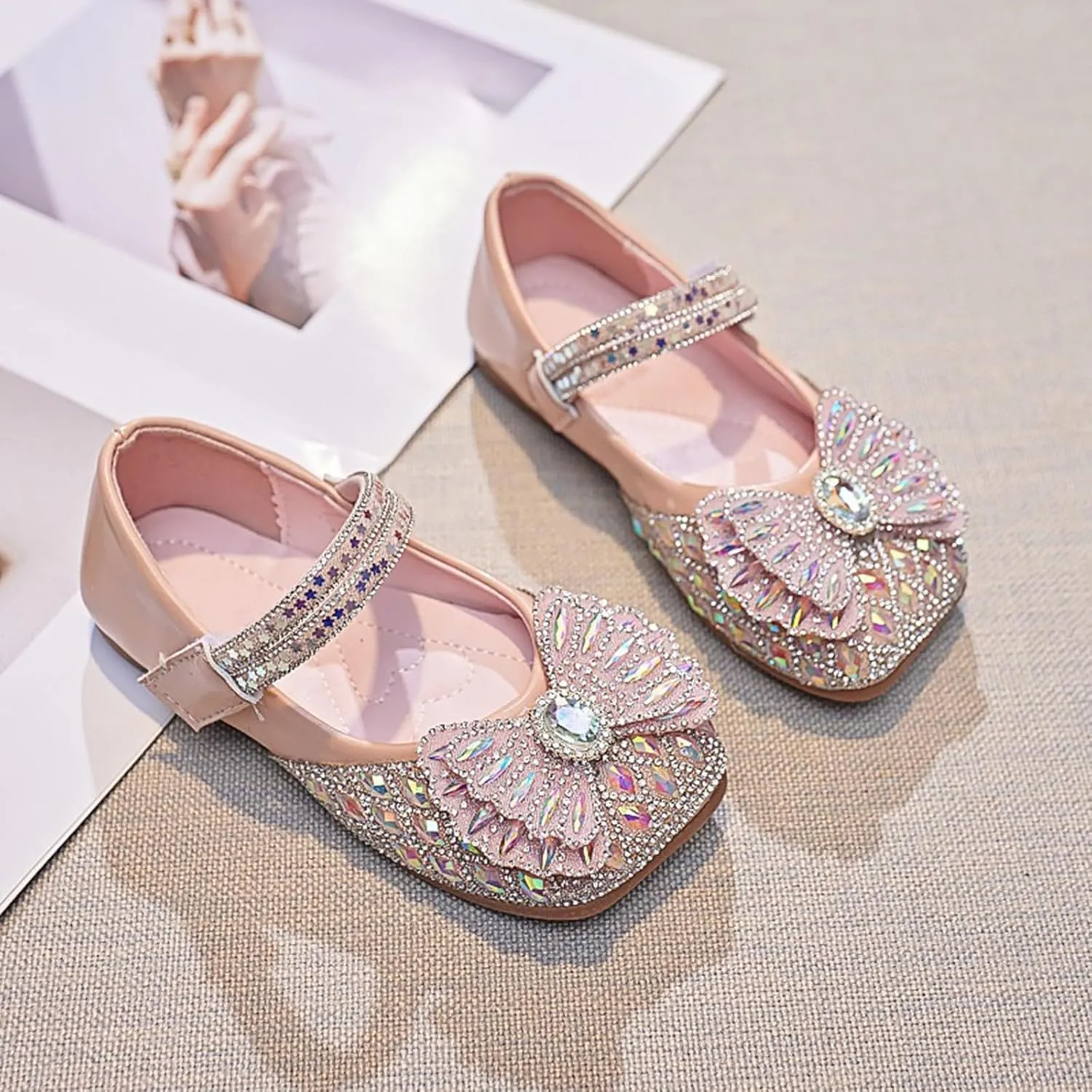 Baby Girls Leather Bow Sequins Sandals Closed Toe Ankle Strap Mary Jane Dance Princess Shoes Formal Wedding Sandals