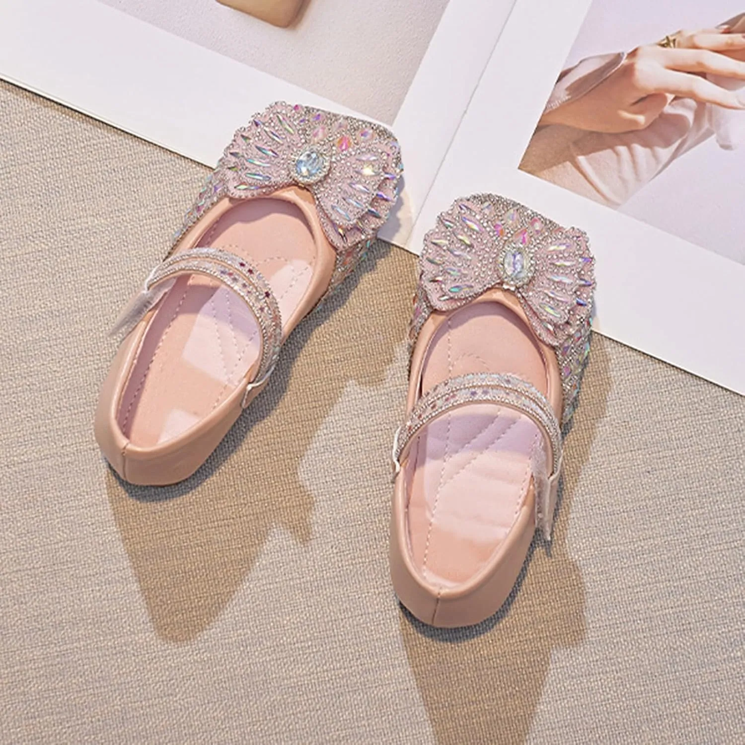 Baby Girls Leather Bow Sequins Sandals Closed Toe Ankle Strap Mary Jane Dance Princess Shoes Formal Wedding Sandals