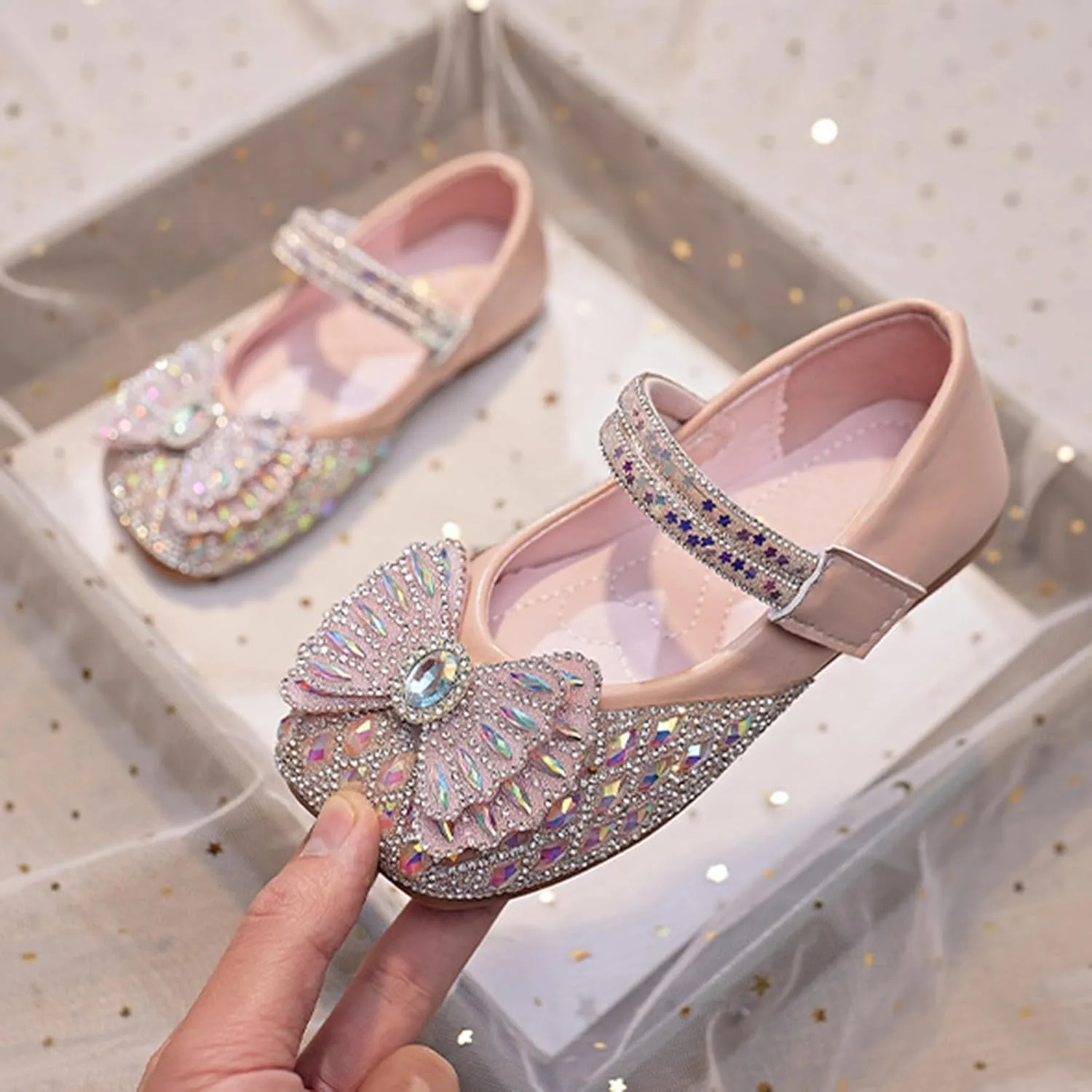 Baby Girls Leather Bow Sequins Sandals Closed Toe Ankle Strap Mary Jane Dance Princess Shoes Formal Wedding Sandals