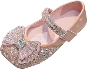 Baby Girls Leather Bow Sequins Sandals Closed Toe Ankle Strap Mary Jane Dance Princess Shoes Formal Wedding Sandals