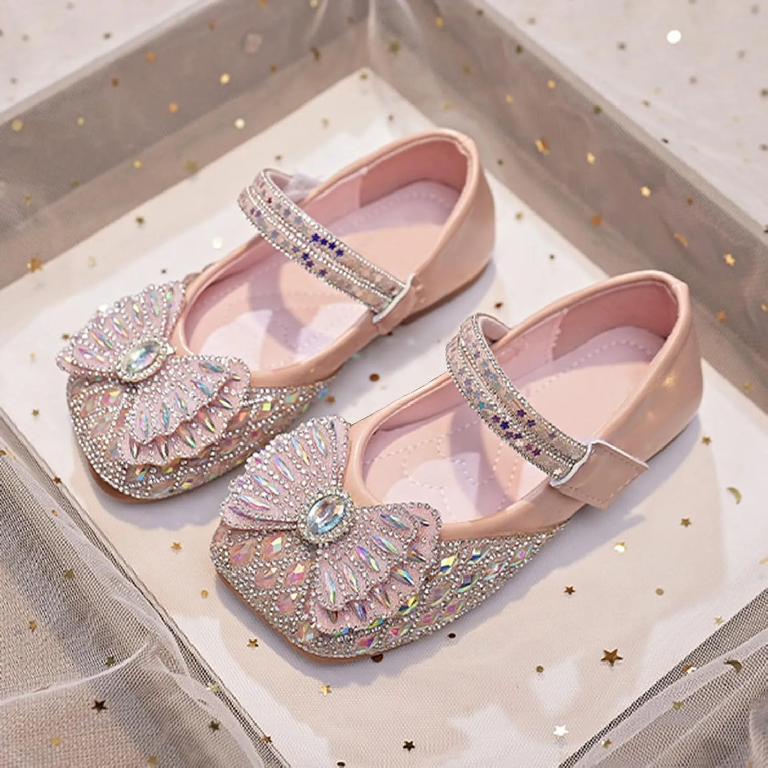 Baby Girls Leather Bow Sequins Sandals Closed Toe Ankle Strap Mary Jane Dance Princess Shoes Formal Wedding Sandals